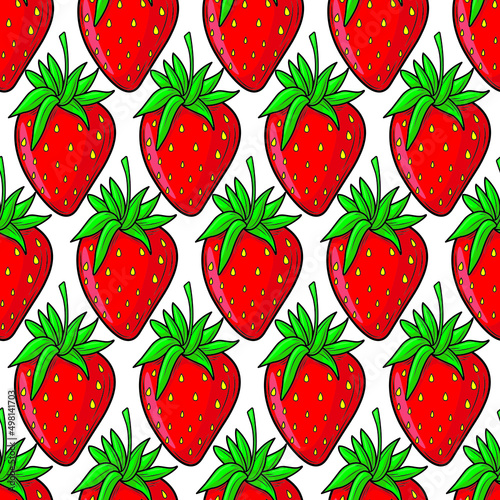 Fototapeta Naklejka Na Ścianę i Meble -  Seamless pattern of strawberries in isolate on a white background. Sweet berry.Vector illustration.