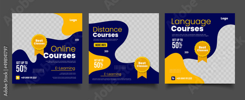 E-learning courses social media posts template
