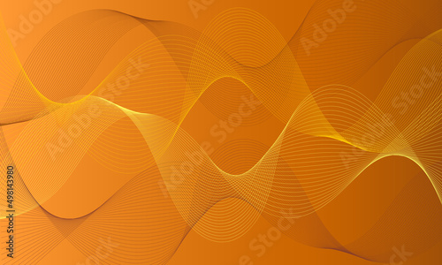Abstract orange background with smooth yellow lines. Luxurious template with waves
