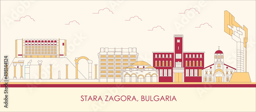 Cartoon Skyline panorama of city of Stara Zagora, Bulgaria- vector illustration