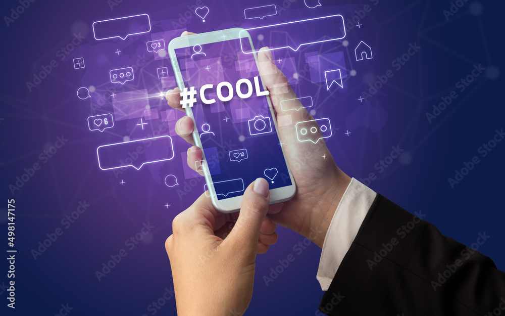 Hand using smartphone with social media concept concept Hand using smartphone with social media concept concept