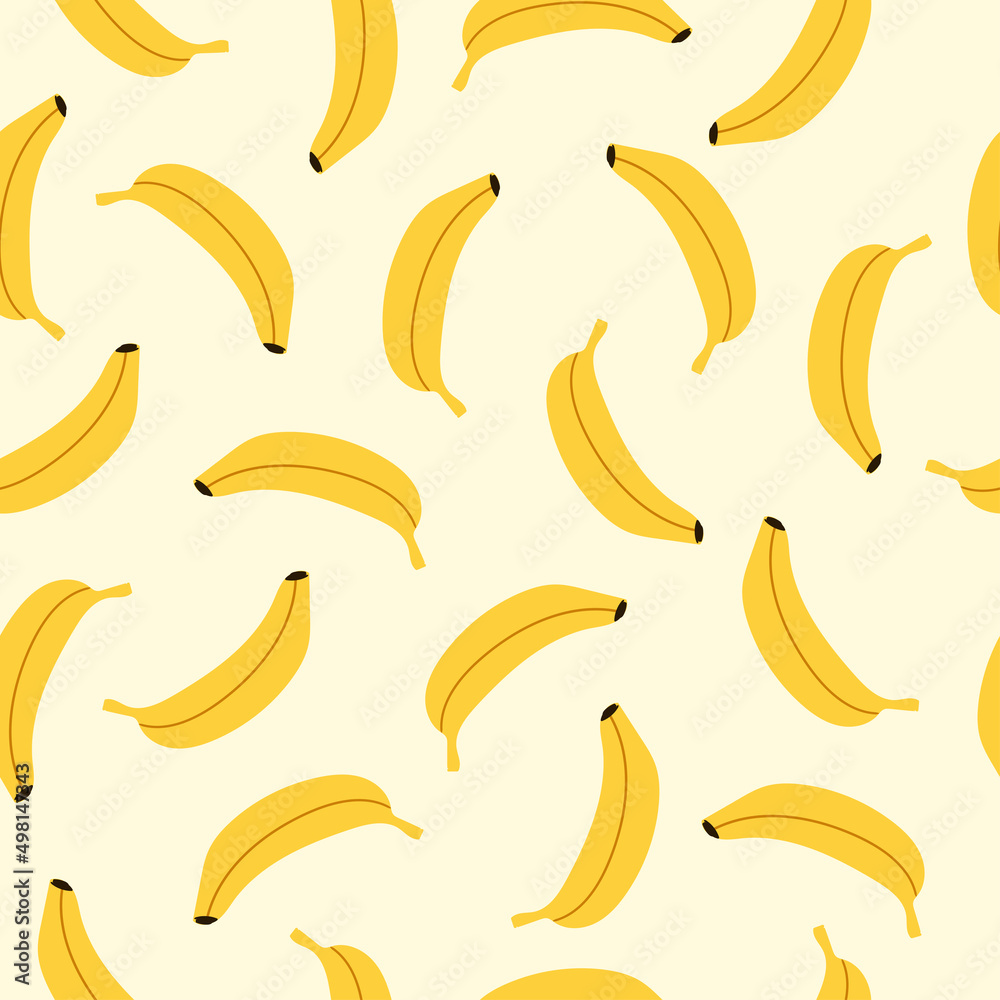 Exotic seamless pattern with yellow bananas on white background 