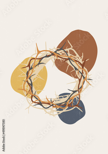 Vászonkép Easter crown of thorns boho minimalist printable wall art