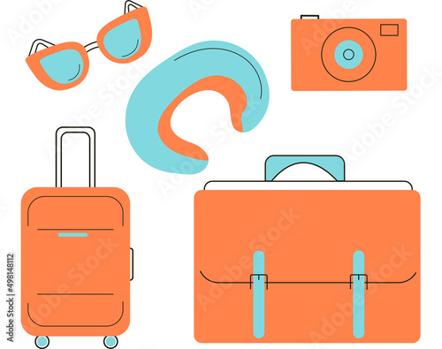 A set of graphic elements of the traveler. Flat vector drawing.
