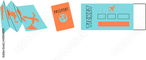 A set of graphic elements of documents. Badges of passport, ticket, card. Flat vector drawing.
