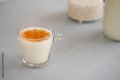 Traditional Turkish hot beverage salep or Sahlep. photo