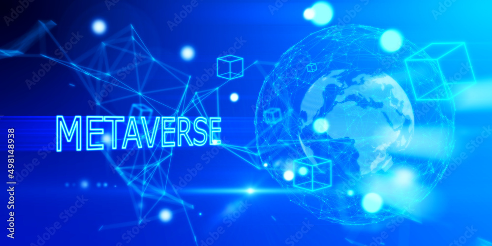 Abstract glowing blue globe metaverse background. Augmented reality and future concept. 3D Rendering. Abstract glowing blue globe metaverse background. Augmented reality and future concept. 3D Rendering.