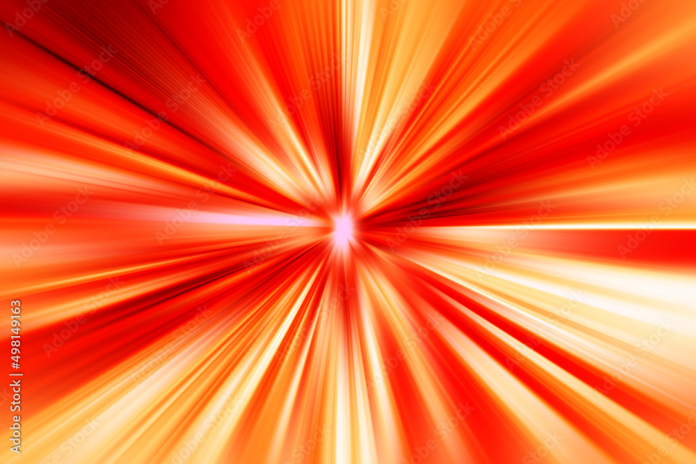 Abstract radial zoom blur surface in orange and light yellow tones. Bright Glow orange-yellow background with radial, radiating, converging lines.  