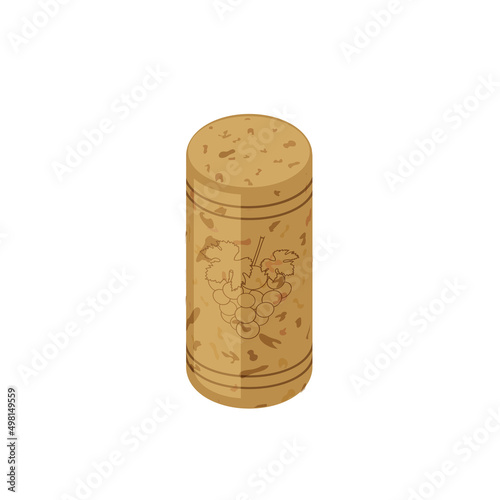 Isometric vector illustration of cork from wine bottle with corc texture isolated on white