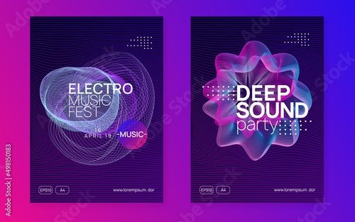 Neon sound flyer. Electro dance music. Electronic fest event. Club dj poster. Techno trance party.