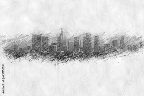 skyline of Los Angeles in a pencil drawing style