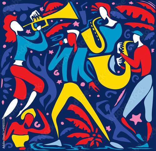 Abstract Jazz Art, Music Band playing Artwork (vector Art)