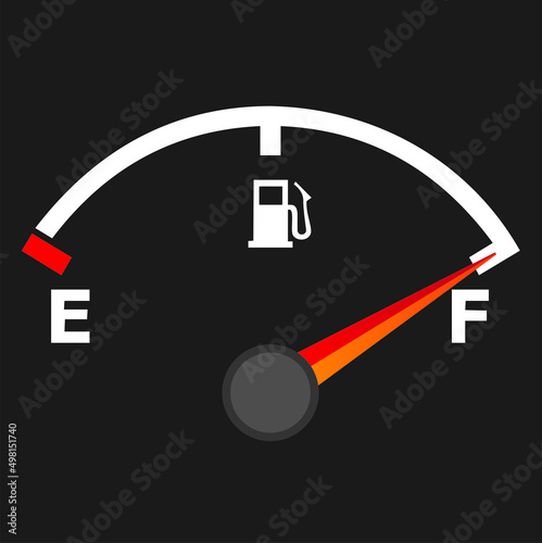 fuel gauge with a sign