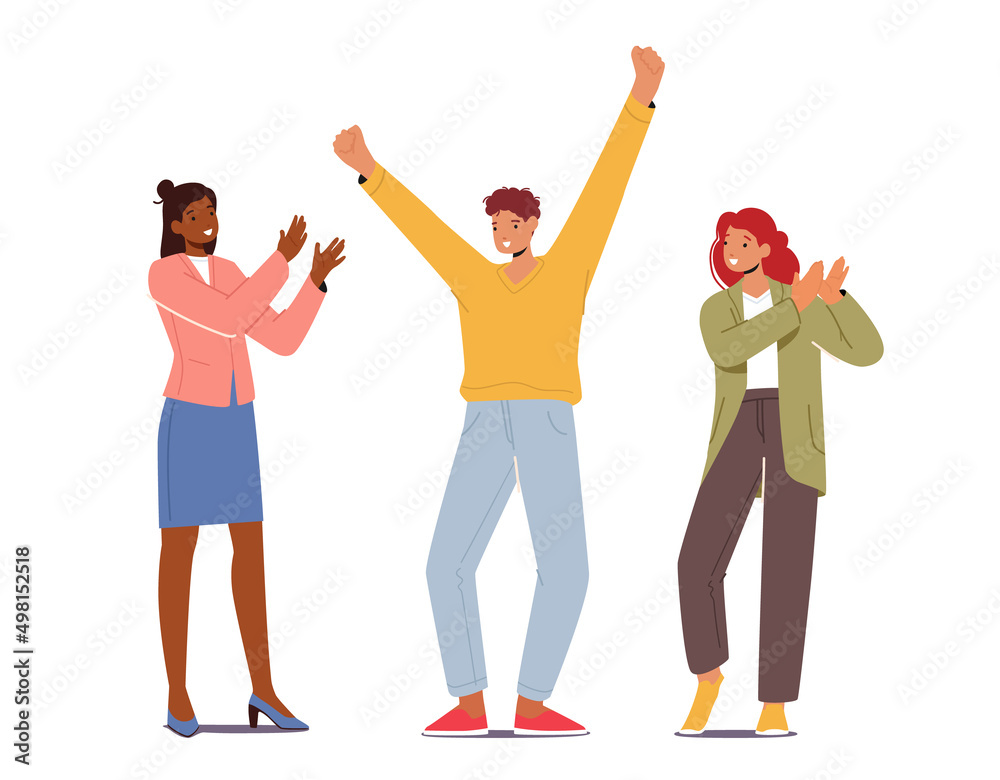 Fototapeta premium Business Team Celebrate Success, Project Deal, Victory Goal Achievement. Women Applaud in Office to Successful Colleague
