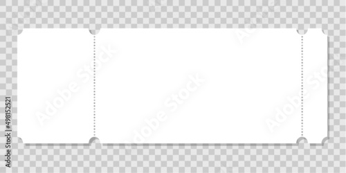 Empty paper ticket mockup for event, concert, movie, museum, festival, theater, exhibition entry isolated on transparent background. Coupon or lottery template. Vector realistic illustration