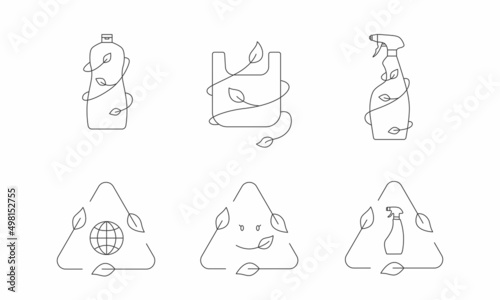 Eco-friendly packaging - recycle cleaning bottle icon concept of waste sorting. Editable stroke. Vector stock illustration isolated on white background for packaging logo print.