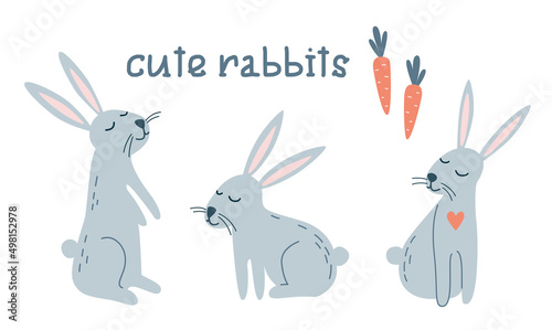 Cute cartoon rabbits in different poses