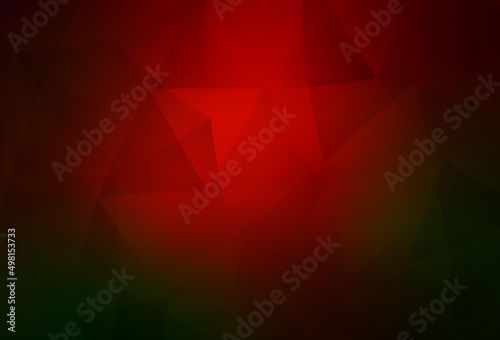 Dark Green, Red vector gradient triangles pattern.