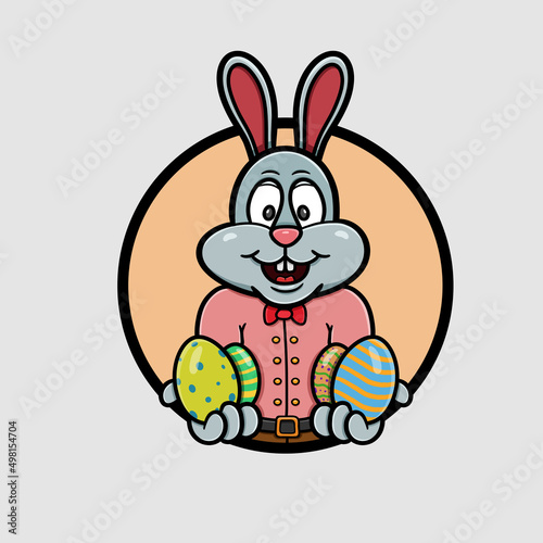 Vector Illustration Mascot cartoon character of Rabbit Cartoon With Eggs Logo. Happy Easter Theme. Suitable for Brand, Label, Logo, Sticker, t-shirt Design and other Product.