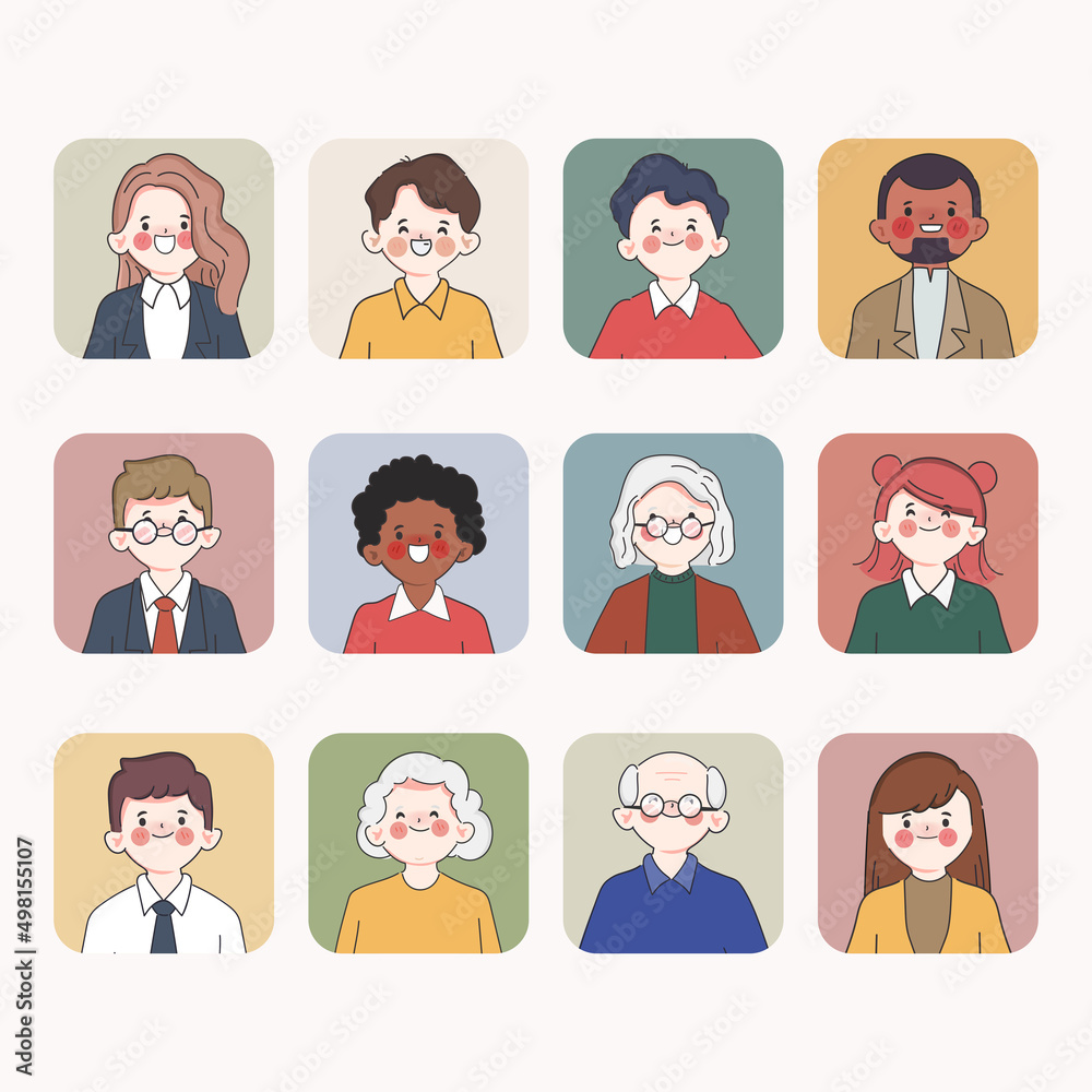 Fototapeta premium Set of doodle cartoon character people vector illustration design.