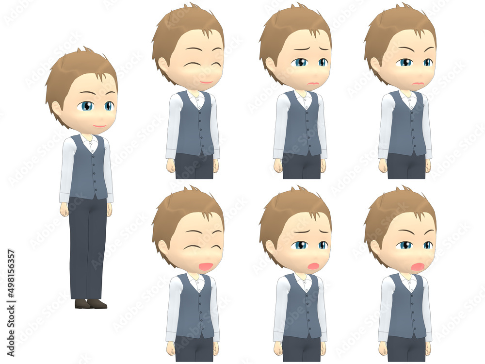 [Emotions A] Caucasian Man Vest short hair oblique angle