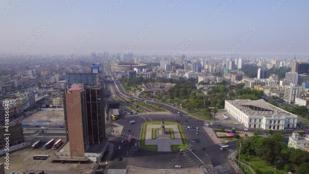 Aerial view of downtown Lima, the Luis Bedoya Reyes expressway and Plaza Miguel Grau. Peru Aerial view of downtown Lima, the Luis Bedoya Reyes expressway and Plaza Miguel Grau. Peru