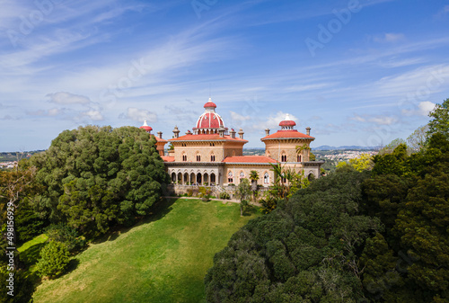 The Monserrate Palace in Sintra. Aerial drone panorama of Famous place in Portugal photo