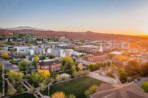 Saint George Utah Historic Downtown Aerial Sunrise