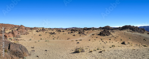 Panoramic view of trail through rocky landscape in El Teide National Park