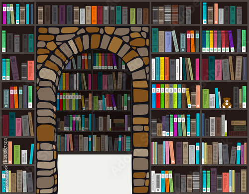 many books on the bookshelf, vector illustration