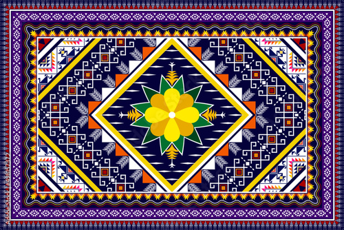 Abstract rug geometric ethnic pattern design. Tribal boho native ethnic traditional embroidery vector background. Aztec fabric carpet mandala ornament ethnic chevron textile decoration wallpaper.