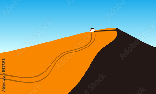 Car driving on the desert dunes, vector illustration