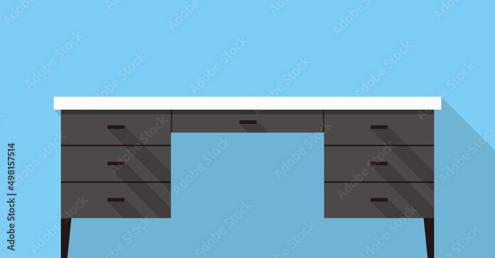 Single Desk with drawer flat icon design, Blue color background, light and shadow. Single Desk with drawer flat icon design, Blue color background, light and shadow.