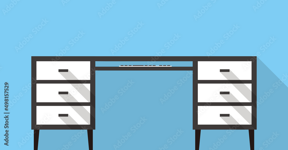 Single Desk with drawer flat icon design, Blue color background, light and shadow. Single Desk with drawer flat icon design, Blue color background, light and shadow.
