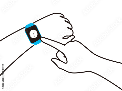 Man wearing fashion smart watch, vector illustration