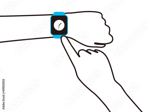Man wearing fashion smart watch, vector illustration