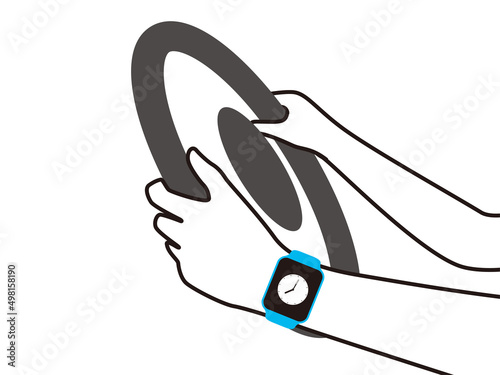 Driving car with fashion smart watch, flat vector