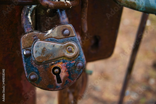 old rusty padlock, rusty gate with padlock