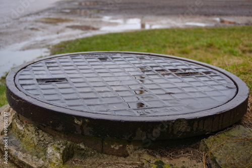 sewage drain in the city center, municipal sewage system