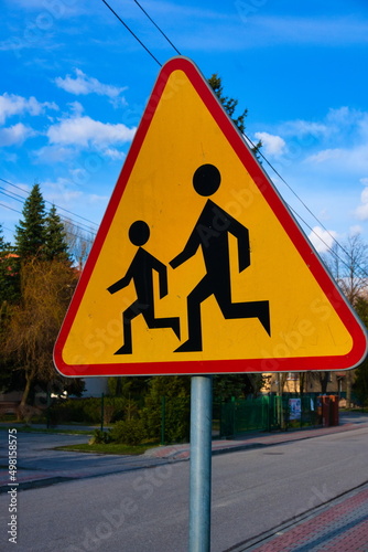 child warning sign, caution sign, attention of children
