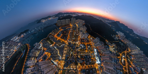 Aerial view of Hong Kong city at magic hour