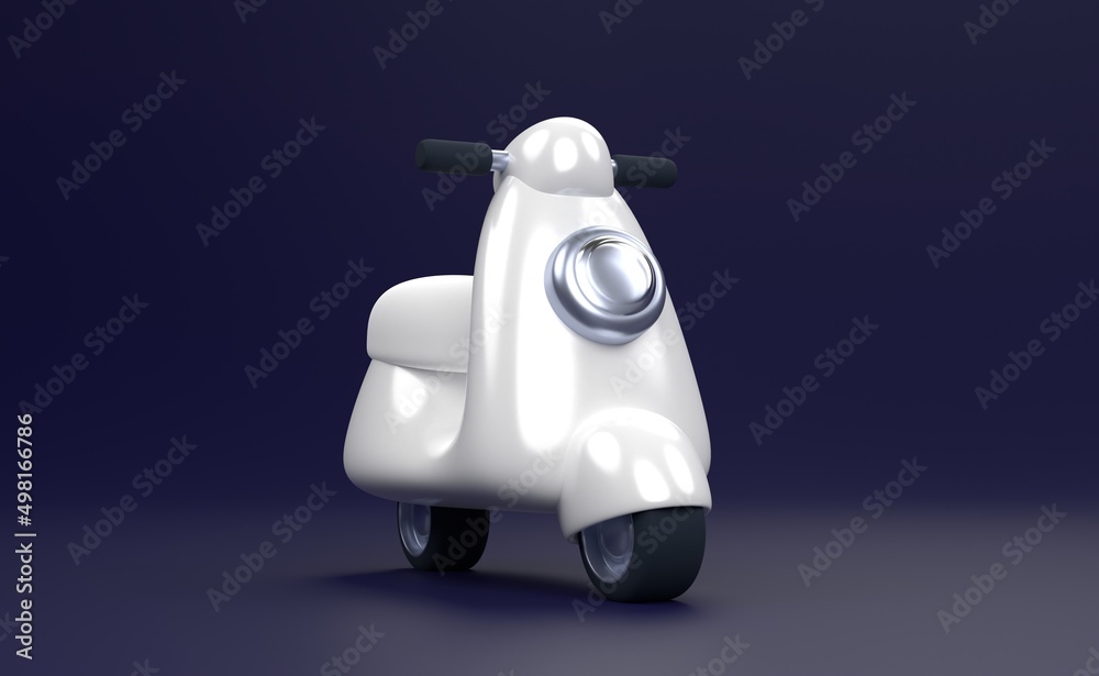 3d white scooter on dark-blue background - obrazy, fototapety, plakaty 