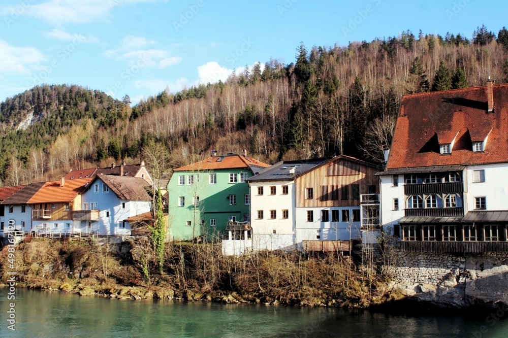 Häuser am Lech in Füssen, Allgäu, Bayern