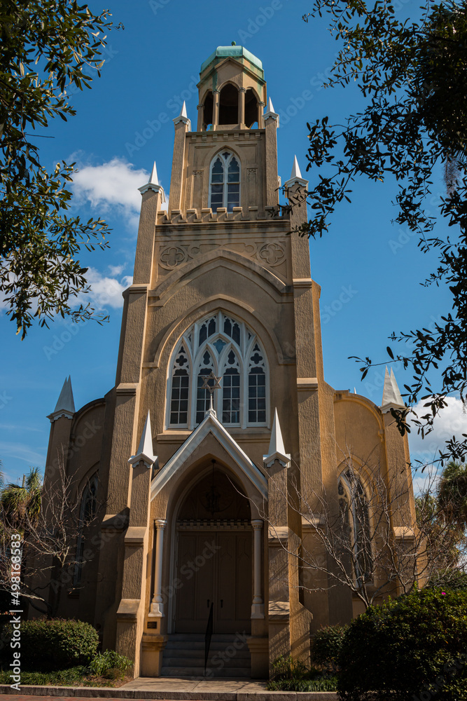 Historic Temple Congregation Mickve Israel Synagogue in Monterey Square, Savannah, Georgia, USA
