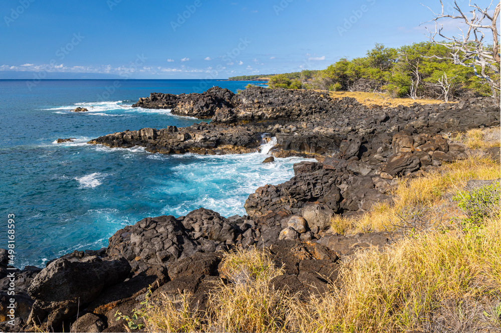 The Volcanic Coastline Of Mahukona Beach,  Mahukona Beach State Park ,Waimea, Hawaii Island, Hawaii, USA