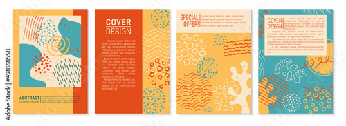 Cover design set and trendy abstract shape. Organic pattern sketch page for brochure, book, catalog, notebook planner collection. Decorative background drawn organic exotic form vector ready print