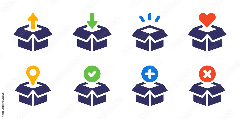 Fototapeta premium Packing box icon set. Package, parcel box symbol vector illustration.