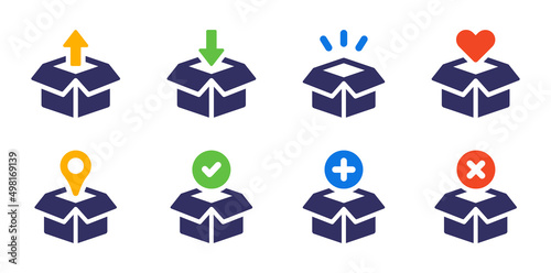 Packing box icon set. Package, parcel box symbol vector illustration.