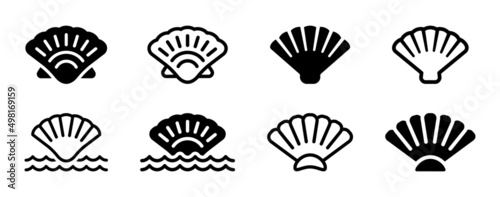 Shell icon set. Seashell, shellfish and mollusk icon isolated on white background.