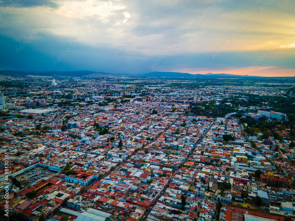 hermosa vista aerea de dron de el centro de queretaro mexico, drone clouds, city, colonial city